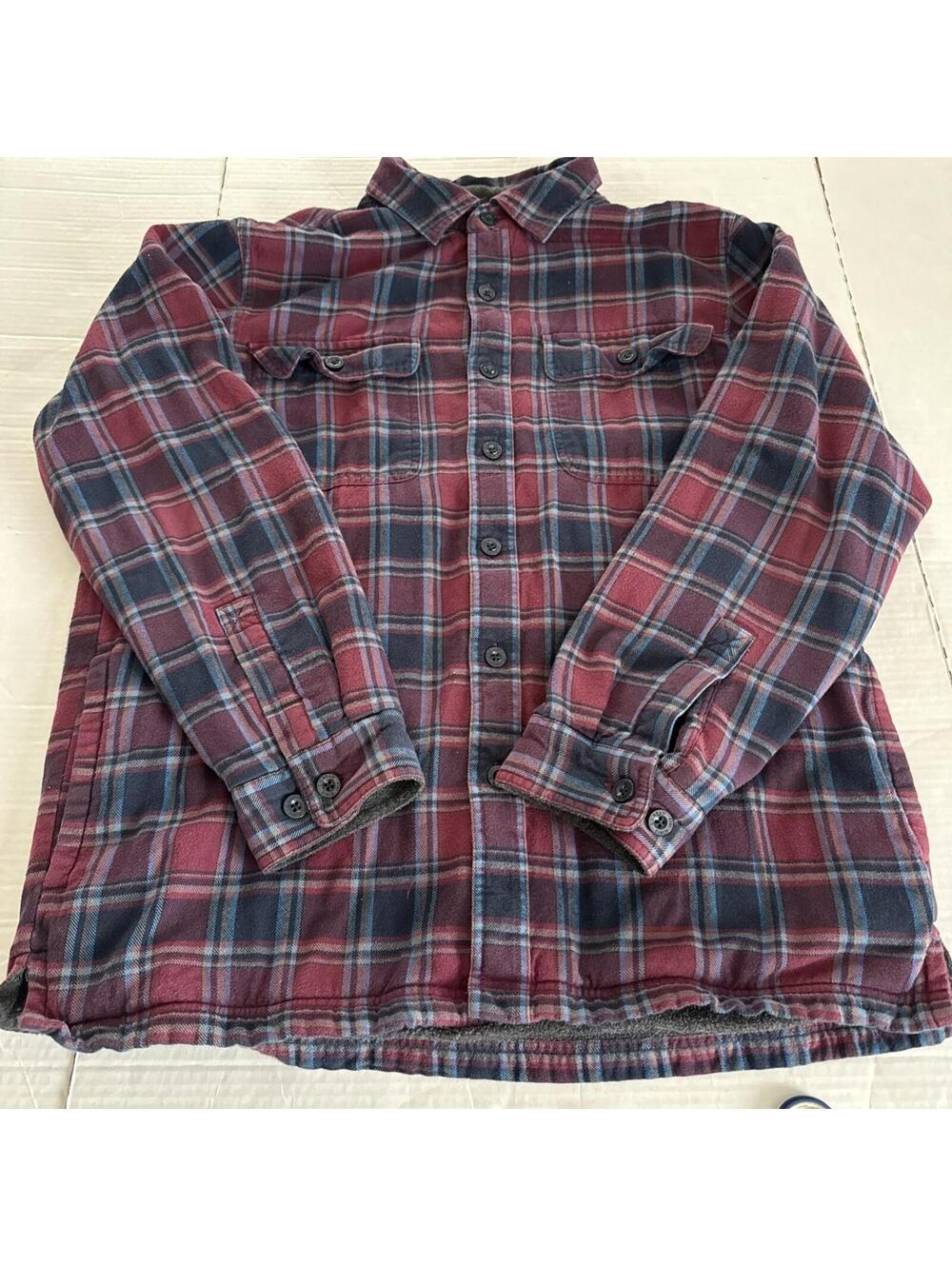 LL Bean Sherpa Lined Scotch Plaid Flannel Shirt Men's M Reg Traditional Fit.